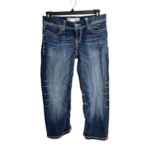 BKE Jeans Women's 29 / 8‎ Payton Capri Straight Bling Pockets Logo Denim Blue